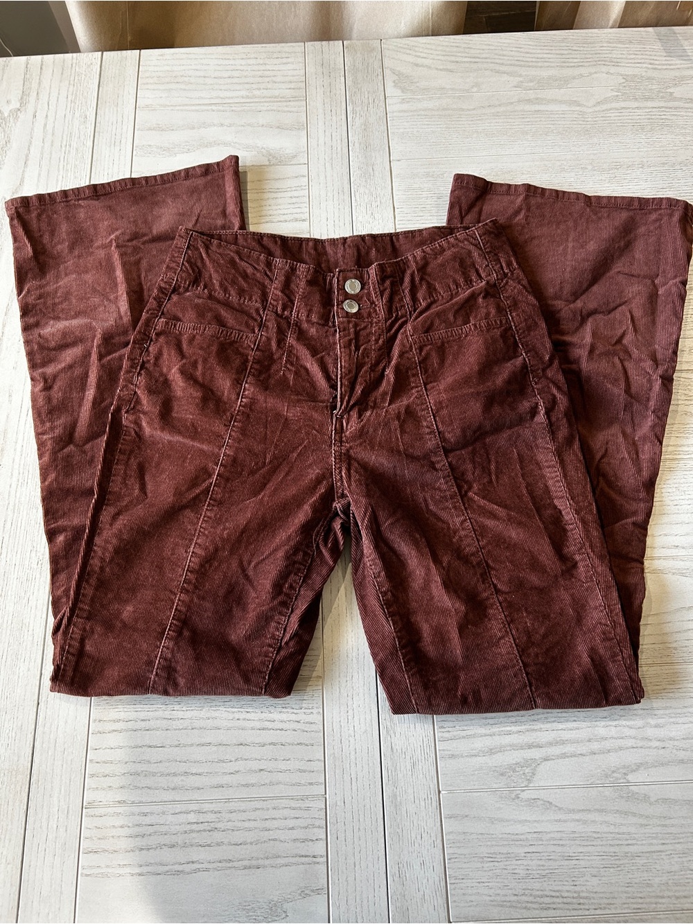 No Boundaries Women's Boot Cut Corduroy Pants in Deep Burgundy